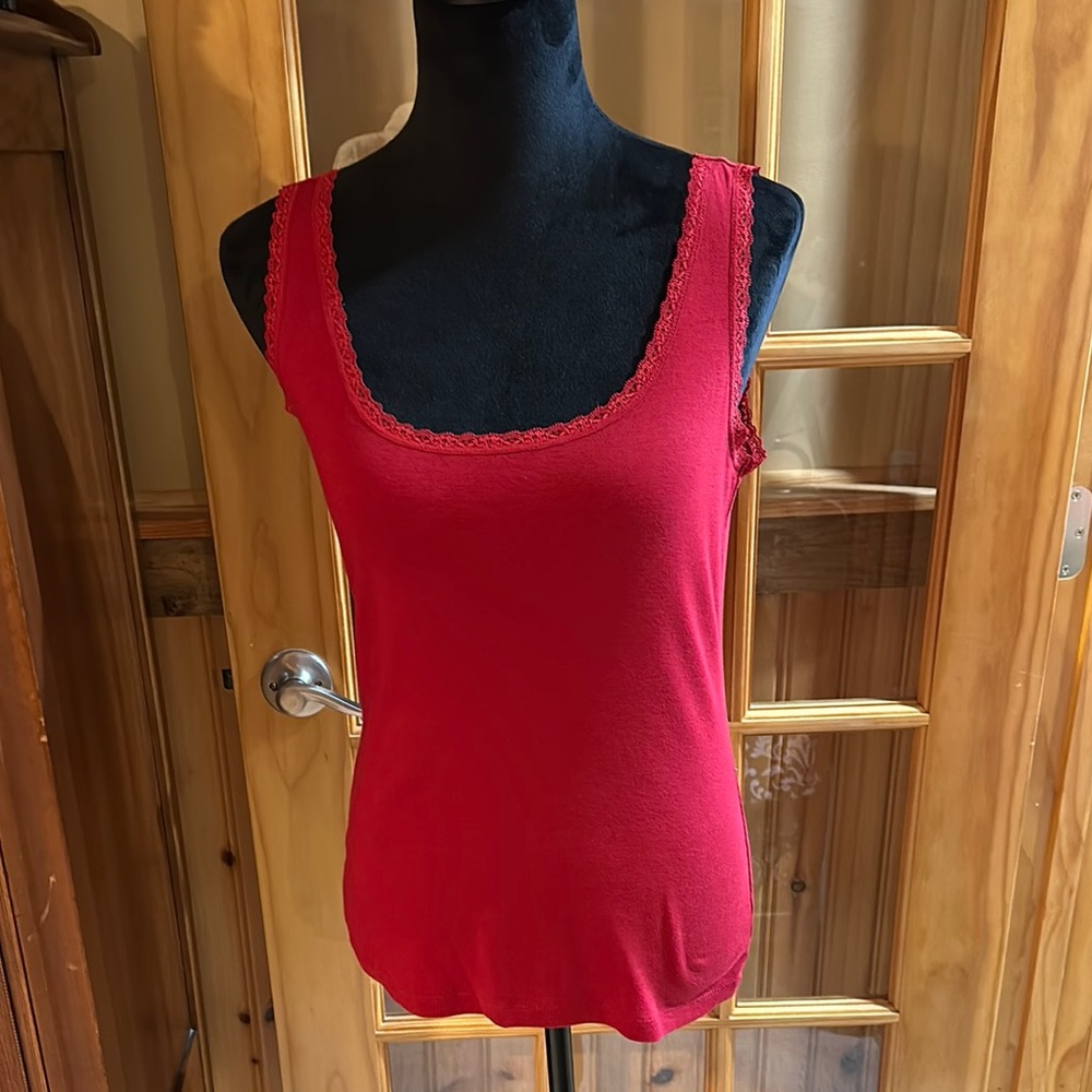 Red Lace Trim Tank Top